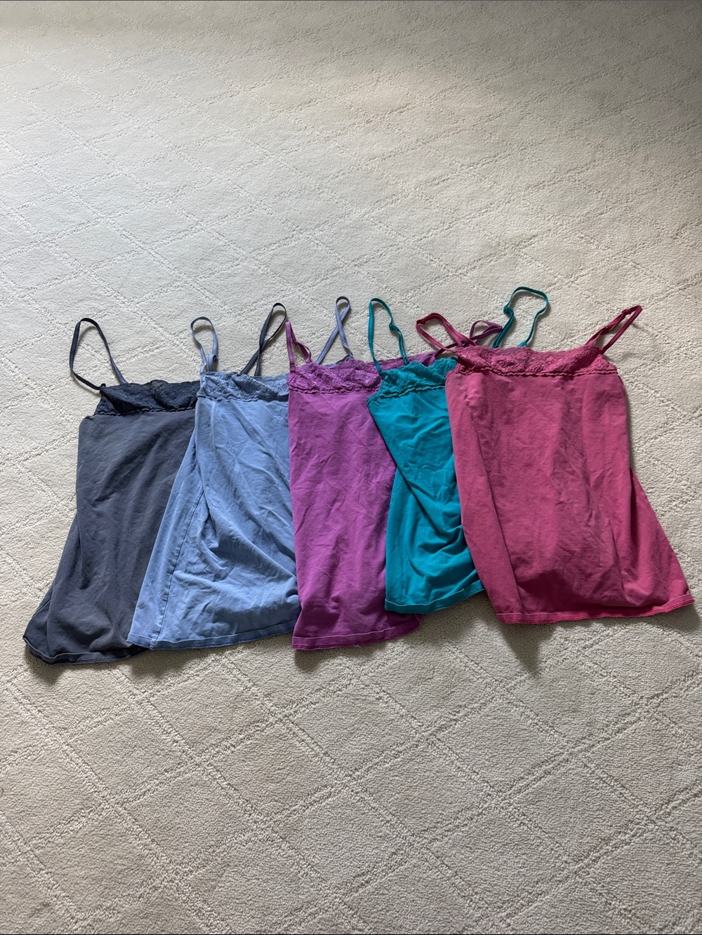 5 Pack Women’s Lace-Trim Camisole Tank Top - Pink, Teal, Purple, Blue, Gray
